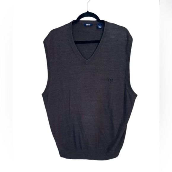 IZOD Men's V Neck Sweater Vest Brown Embroidered Logo Cotton Blend. Size XL - Picture 1 of 8